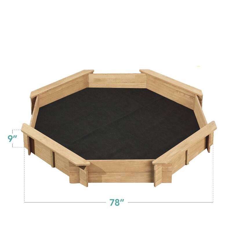 Outdoor Kids Sandbox with Bench Seats and Hemlock Wood Frame UV-Resistant Cover and Liner - 78”L x 78”W x 9”H