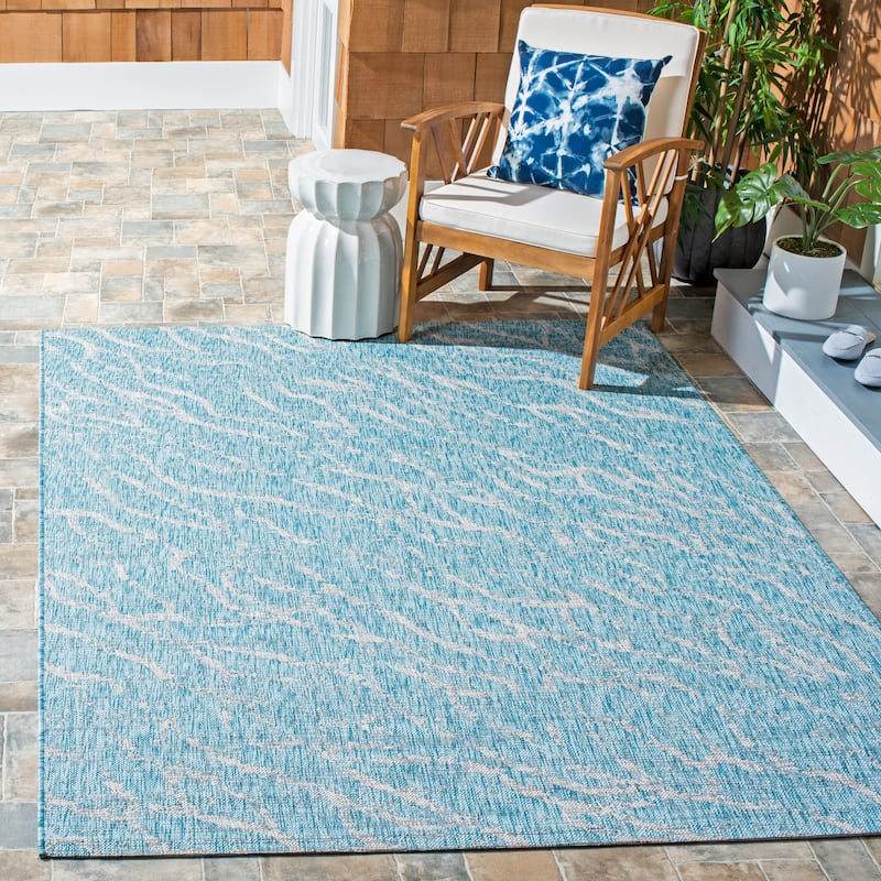 SAFAVIEH Courtyard Jenneke Indoor/ Outdoor Waterproof Patio Backyard Rug - 5'5" x 7'7" - Aqua/Grey