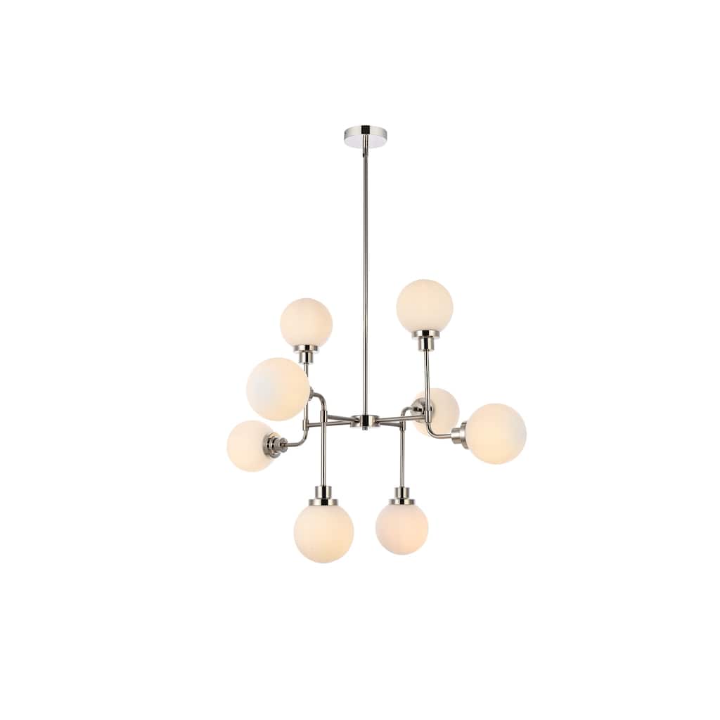 8-Light Pendant Light - Polished Nickel Finish, Frosted Glass Shade - Modern Lighting - 28.3