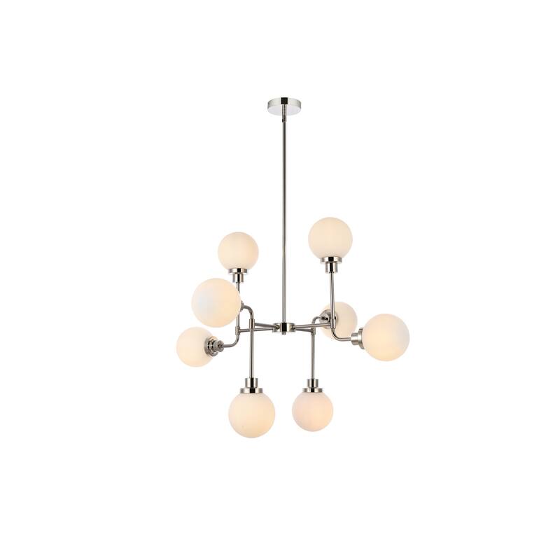 8-Light Pendant Light - Polished Nickel Finish, Frosted Glass Shade - Modern Lighting - 28.3