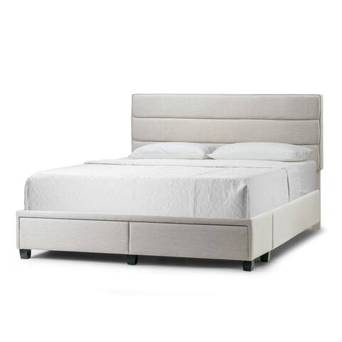 Arnia Beige Fabric Bed Captain's Bed with Two Drawers