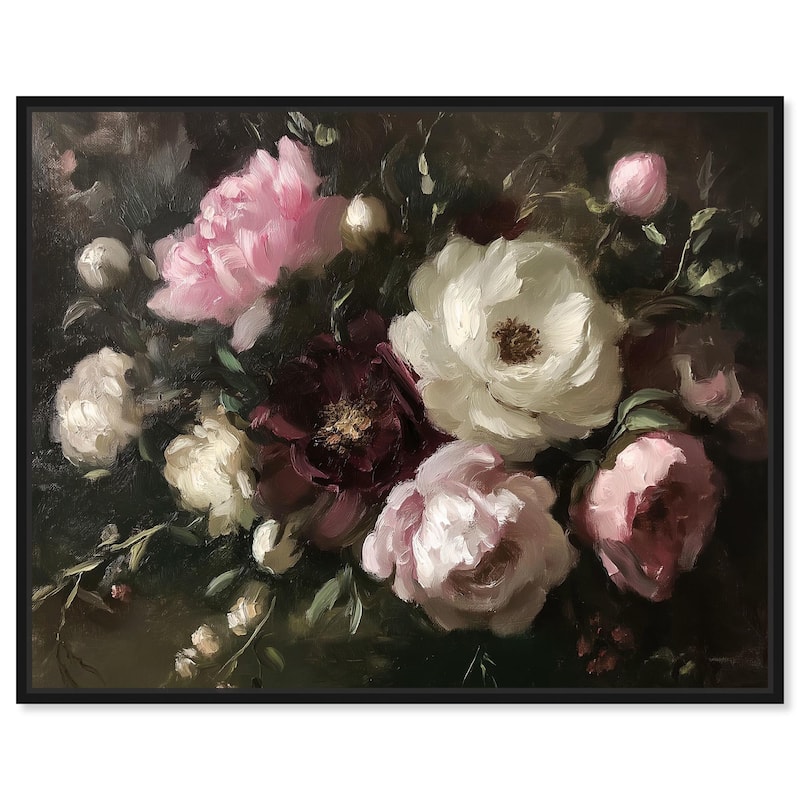 Peony Palette Nocturne Canvas by Art Remedy - Black - 24" x 20"