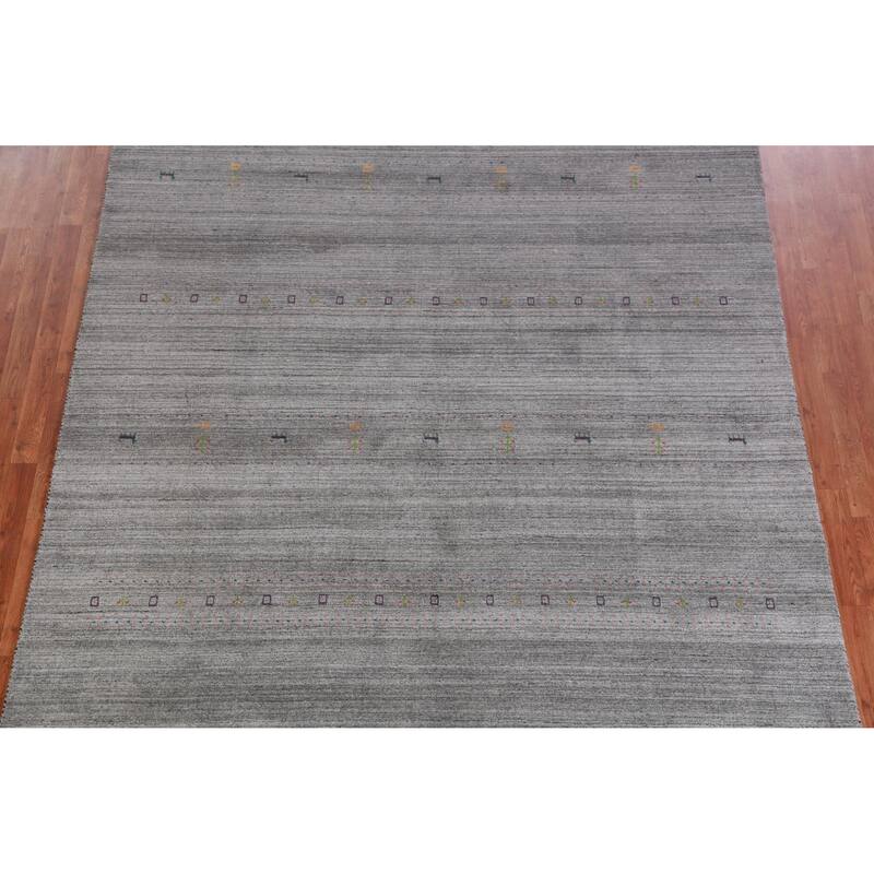 Hand Knotted Oriental 100% Wool Carpet Tribal Animal Pictorial Greys & Charcoal Gabbeh Area Rug - 9' 6'' X 7' 10''
