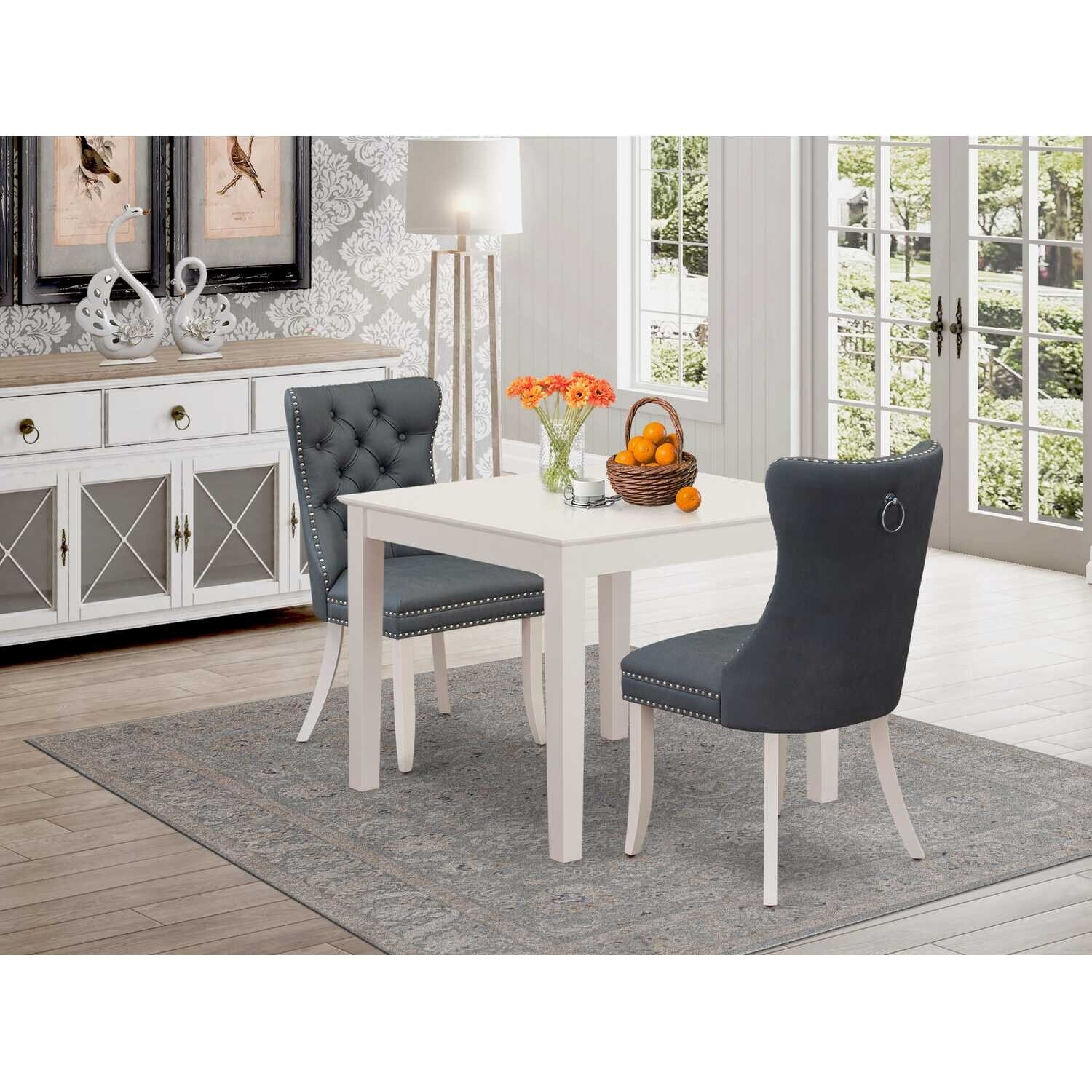 HomeStock 3-Pc Linen White Finish Square Solid Wood Top Dining Table Set