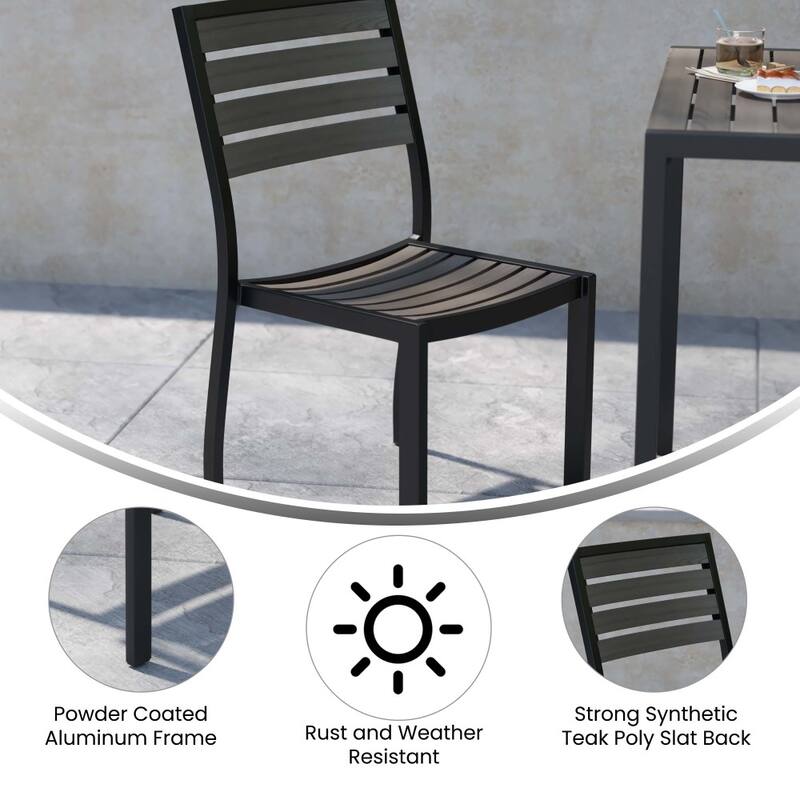 2 Pack Outdoor Faux Teak Side Chair with Poly Slats - Teak Patio Chair