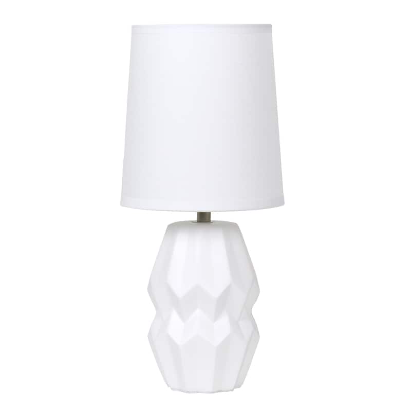 Ceramic Geometric Table Lamp with Fabric Shade for Bedroom - 6 x 6 x 13 in. (L x W x H) - Off White