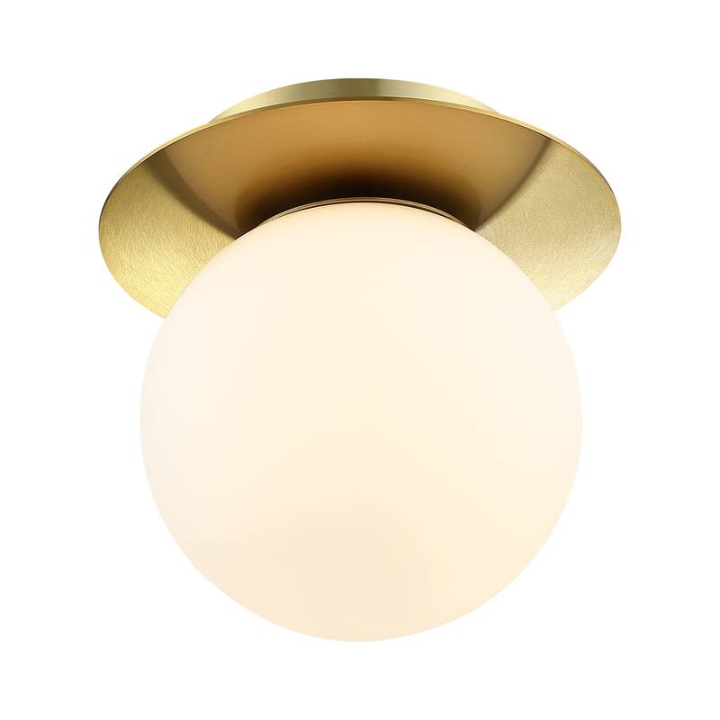 1-Light Brass Wall Sconce with White Glass Shade - 7 in.