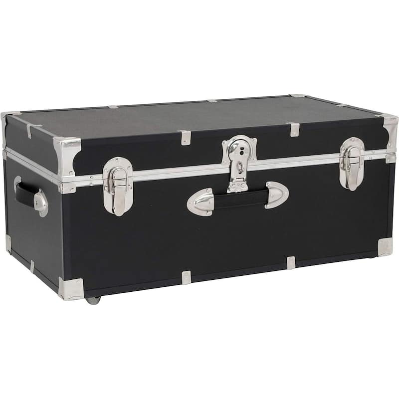 HomeStock Lockable Under Bed Storage Trunk - Heavy Duty Portable Footlocker for College Dorms & Camps with Secure Latch Closure - Black - 30 in.