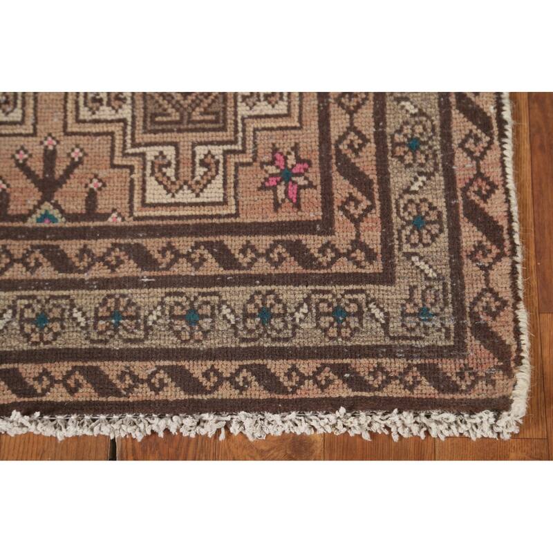 Geometric Balouch Persian Vintage Runner Rug Handmade Wool Carpet - 3'4" x 8'8"