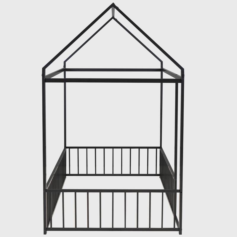 Twin Size Metal Bed House Bed Frame with Fence