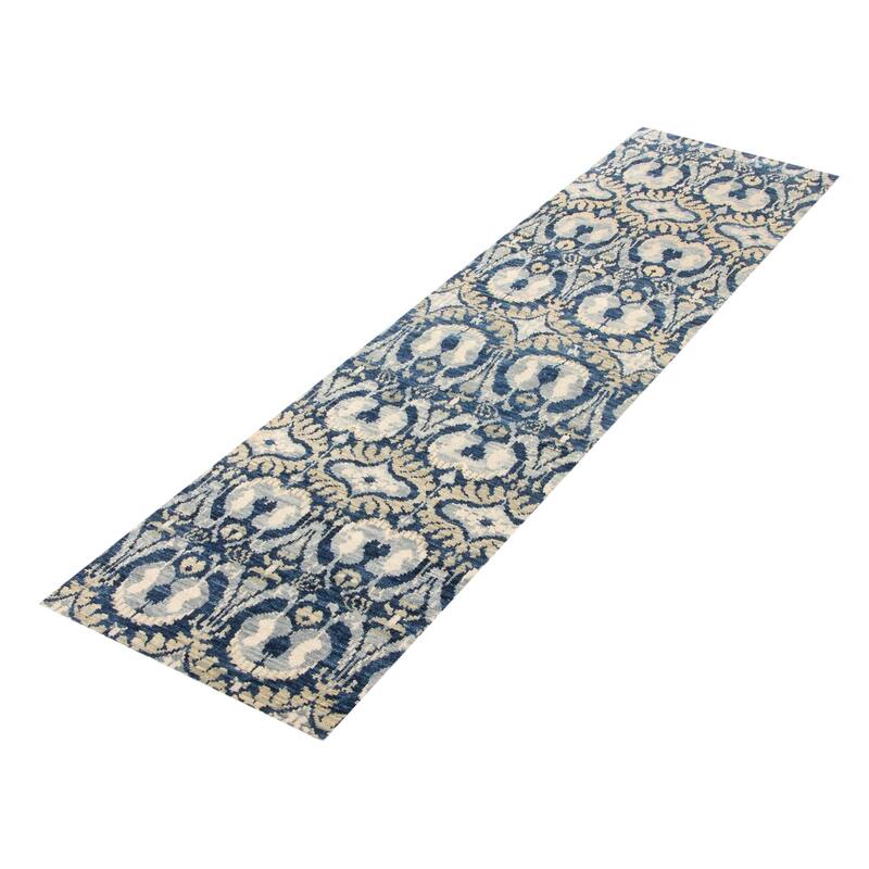 ECARPETGALLERY Hand-knotted Mystique Blue Wool Rug - 2' 5" x 9' 11"