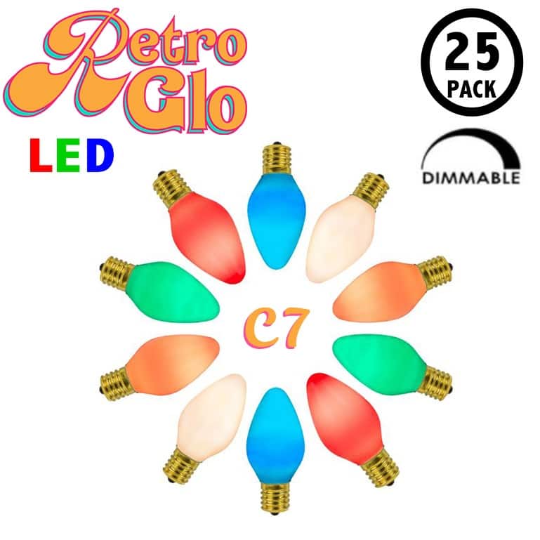 25 Pack C7 LED Outdoor Christmas Replacement Bulbs, Vintage, C7/E12 Base