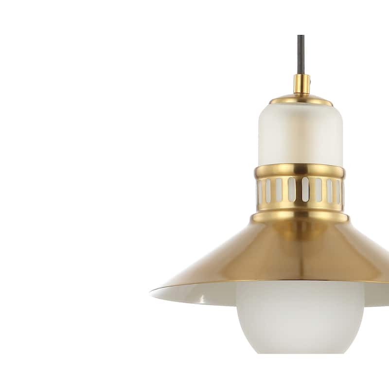 Eugenio 9.75" Adjustable Iron/Glass Retro Hurricane LED Pendant, Brass Gold by JONATHAN Y