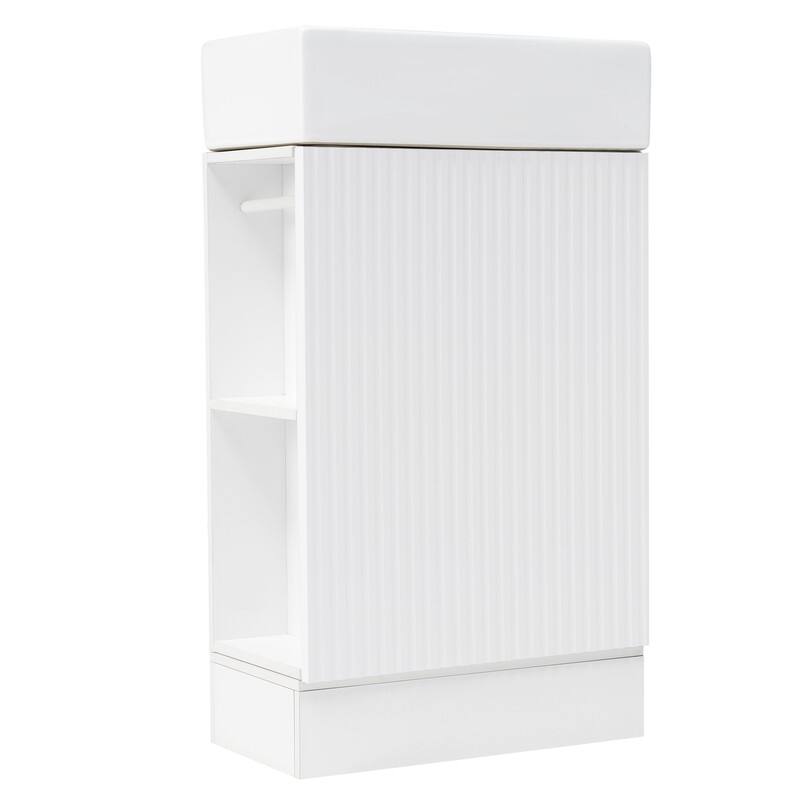18.6" Bathroom Vanity with Sink Combo, Small Bathroom Cabinet with 2-Tier Shelf, Bathroom Vanity Set with Ceramic Sink
