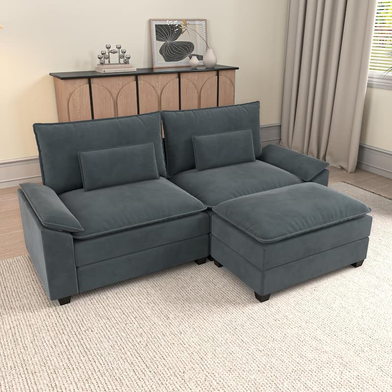 Kullavik Cloud Chenille L-Shaped Sofa, Modular Sectional Sofa with Ottoman, Throw Pillows and Double Layered Cushion