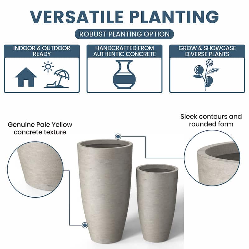 Tall Concrete Round Plant Pots / Large Indoor and Outdoor flower Planters