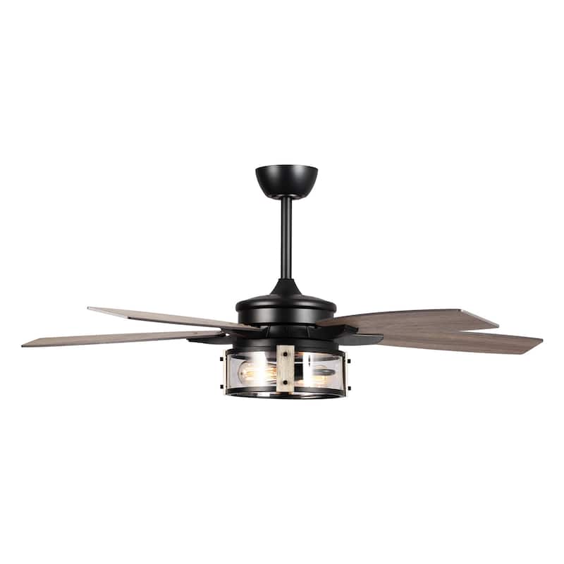 52" Rustic Black Wood 5-Blade Indoor Ceiling Fan with Remote