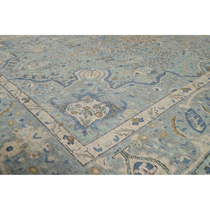 Blue Floral Tabriz Persian Rug Hand-Knotted Traditional Wool Carpet - 7'11"x 10'11"