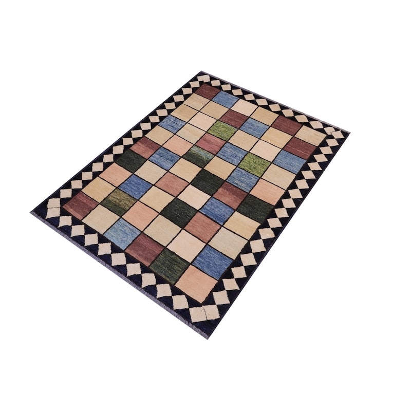 Chromatic Mosaic Gabbeh Hand Knotted Wool Rug