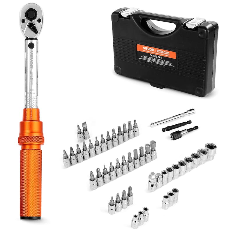 Silver Alloy Steel 1/4 Inch Drive Torque Wrench Set with Dual Scale and Click Type Tool - 10.63 x 7.09 x 2.17 in