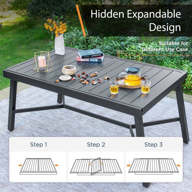 MAISON ARTS Expandable Outdoor Dining Table, Adjustable Metal Patio Garden Table for 6-8 Person, Black