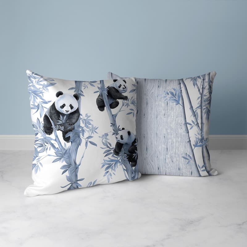 Climbing Panda Faux Suede Reversible Throw Pillow Blue and Black
