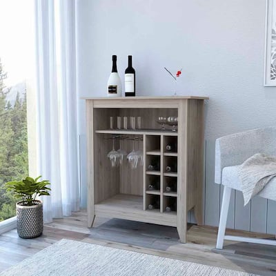 Bar Cabinet Castle, One Open Shelf, Six Wine Cubbies, Light Gray Finish,High quality and durable