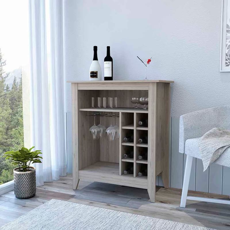 Bar Cabinet Castle, One Open Shelf, Six Wine Cubbies