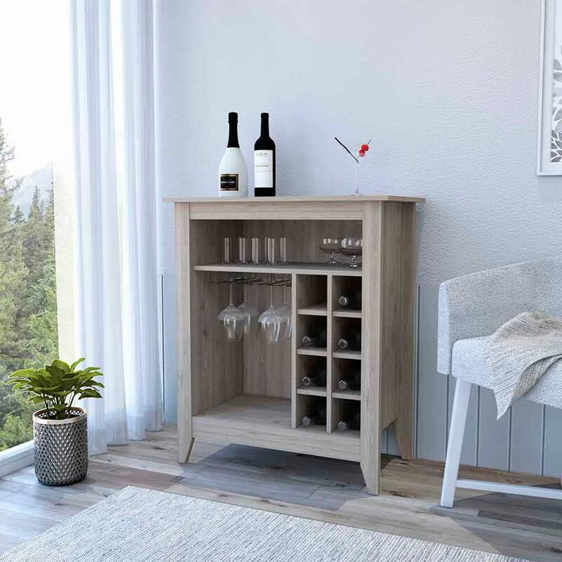 Bar Cabinet Castle With One Open Shelf And Six Wine Cubbies - Gray