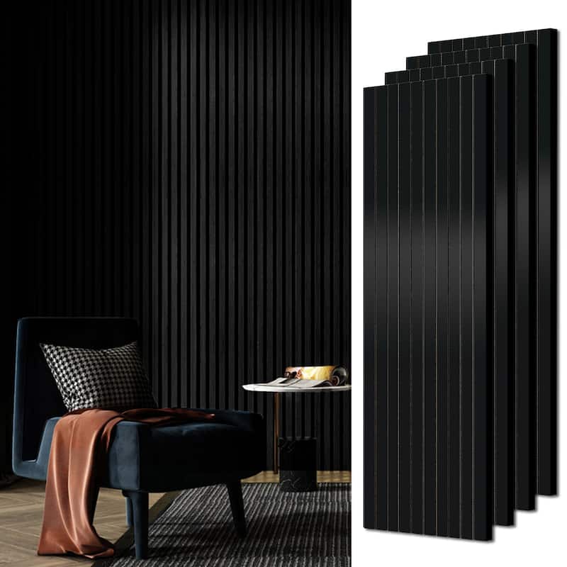 47" H x 23" W Modern Decor Polyester Grating Wood Acoustic Slat Panels Wall Paneling (Set of 4) - 47" H x 23" W x 0.82'' D - Black