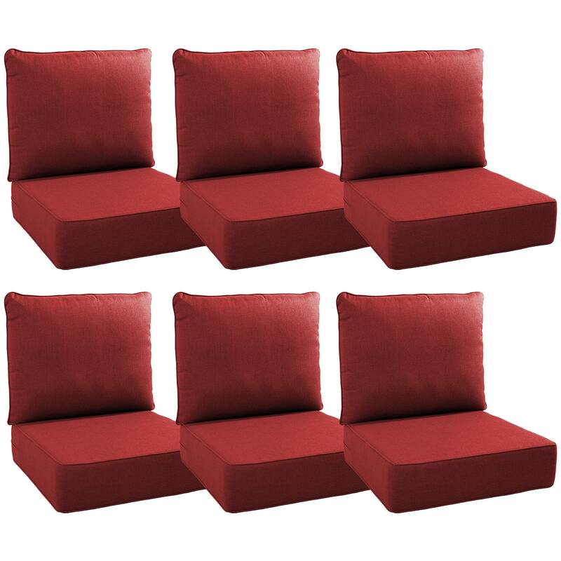 Gymojoy 24"x22"x6" Patio Thick Cushions & Pillows Set - Deep Seat Indoor/Outdoor Water & Fade Resistant - Six Sets - Red
