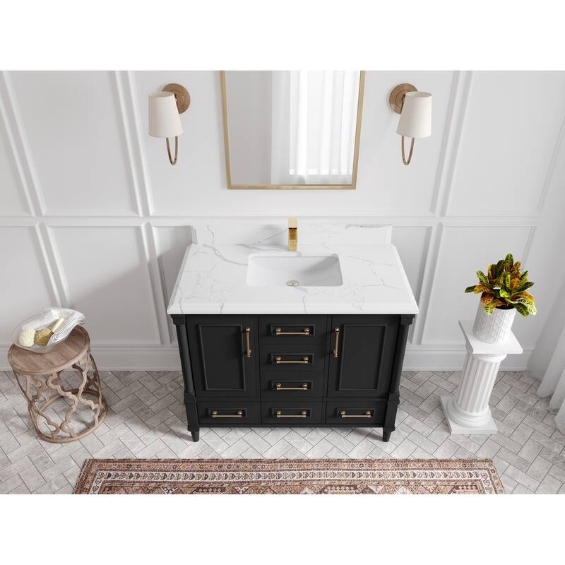 Willow Collections 42 in. W x 22 in. D Aberdeen Single Bowl Sink Bathroom Vanity with Countertop - 1.5" Calacatta Laza - Black