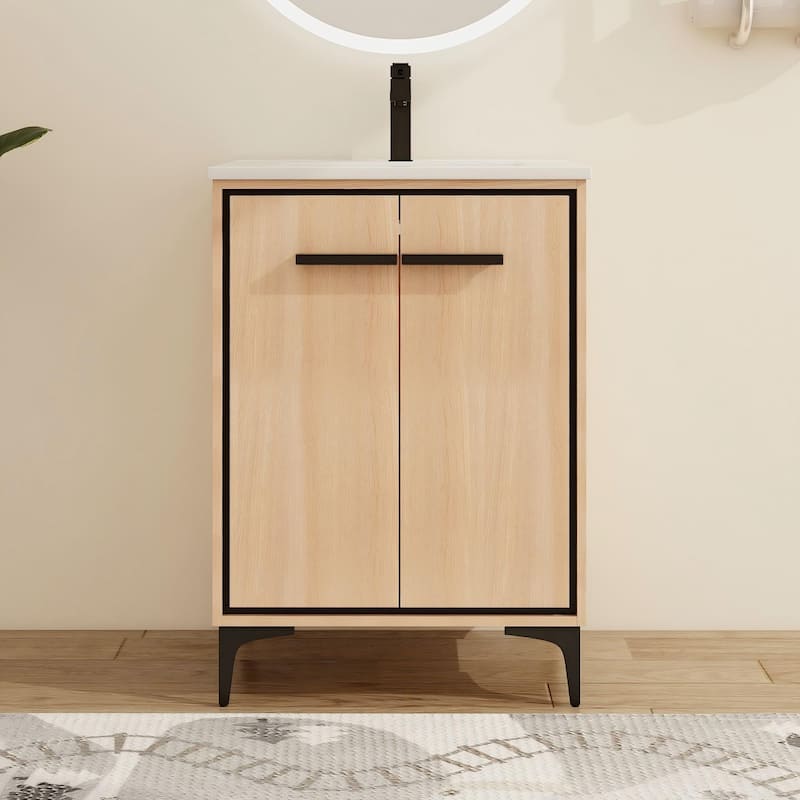 Malwee 24"/30" FreeStanding Bathroom Vanity, Floor Stand Bathroom Vanity with Sink,Soft Close Door and Adjustable shelf - 24.0"×18.3"×33.9"