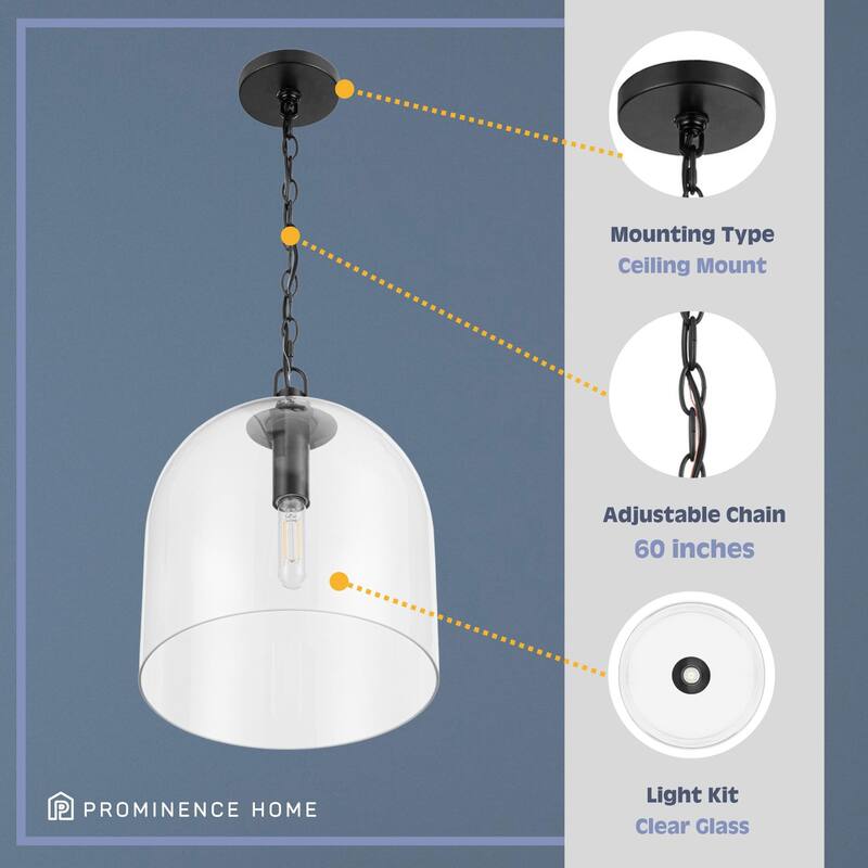 Prominence Home Hansley Pendant Matte Black with Clear Glass