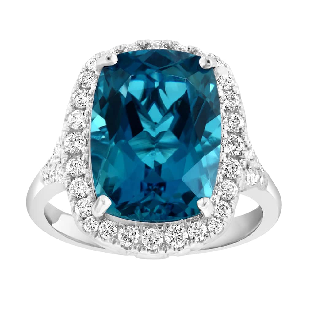 EFFY 14K Gold Diamond,London Blue Topaz Cushion Cut Ring