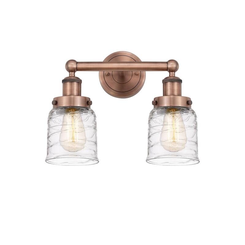 Innovations Lighting 616-2W-10-16 Bell Vanity Bell 2 Light 16" Wide - Antique Copper / Clear Deco Swirl