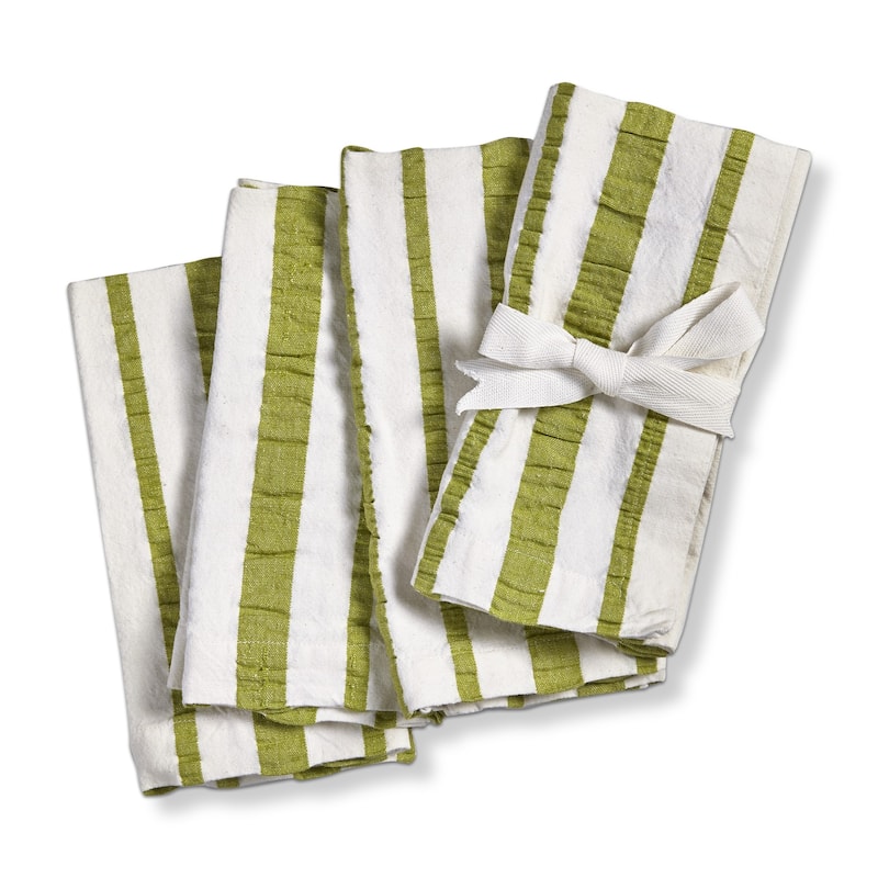 Green Seersucker Stripes on White Background Seersucker Stripe Cotton Machine Washable Napkin Set of 4 - 20 x 20