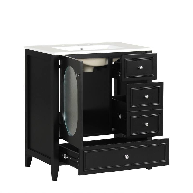 30" Stylish Bathroom Vanity with Sink, Bathroom Storage Cabinet with 3 Drawers, Solid Wood Frame and Glass Door