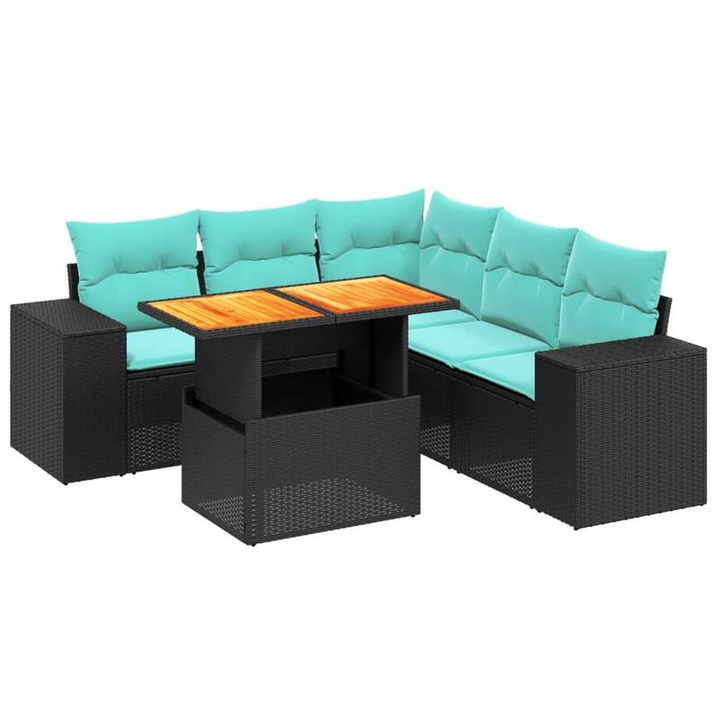 vidaXL Patio Sofa Set with Cushions Outdoor Furniture 6 Piece Poly Rattan - 24.4 x 24.4 x 27.2