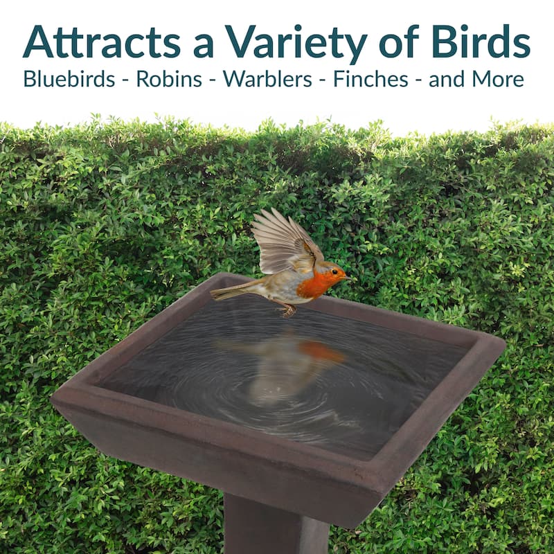 Sunnydaze Simply Square Modern Reinforced Concrete Bird Bath - 23"