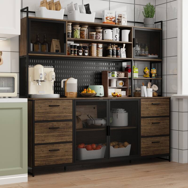 70.9"W Kitchen Pantry Storage Cabinet with Cupboard & Microwave Stand