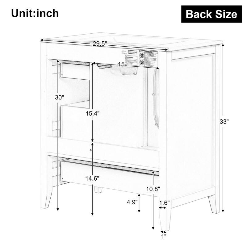 30" Stylish Bathroom Vanity with Sink, Bathroom Storage Cabinet with 3 Drawers, Solid Wood Frame and Glass Door