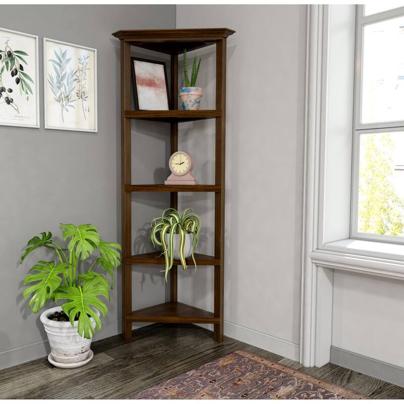 5-Shelf Corner Bookcase White Finish Modern Space-Saving Storage Organizer with Open Display for Compact Spaces