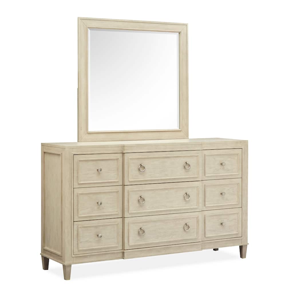 Magnussen Home Sheridan Limestone Drawer Dresser with Landscape Mirror