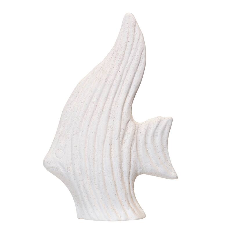 StyleCraft Wood Carved White Terracotta Fish - Natural - White