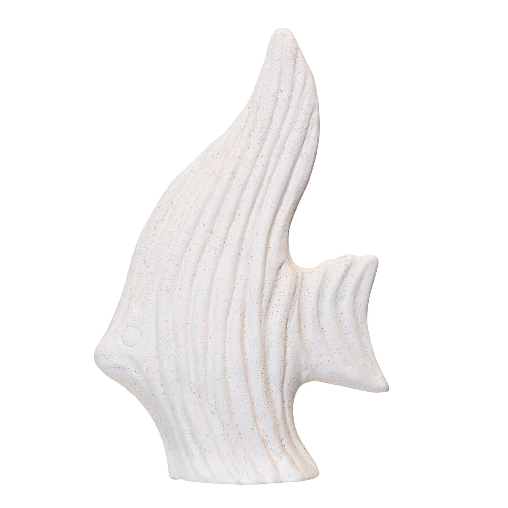 StyleCraft Wood Carved White Terracotta Fish - Natural