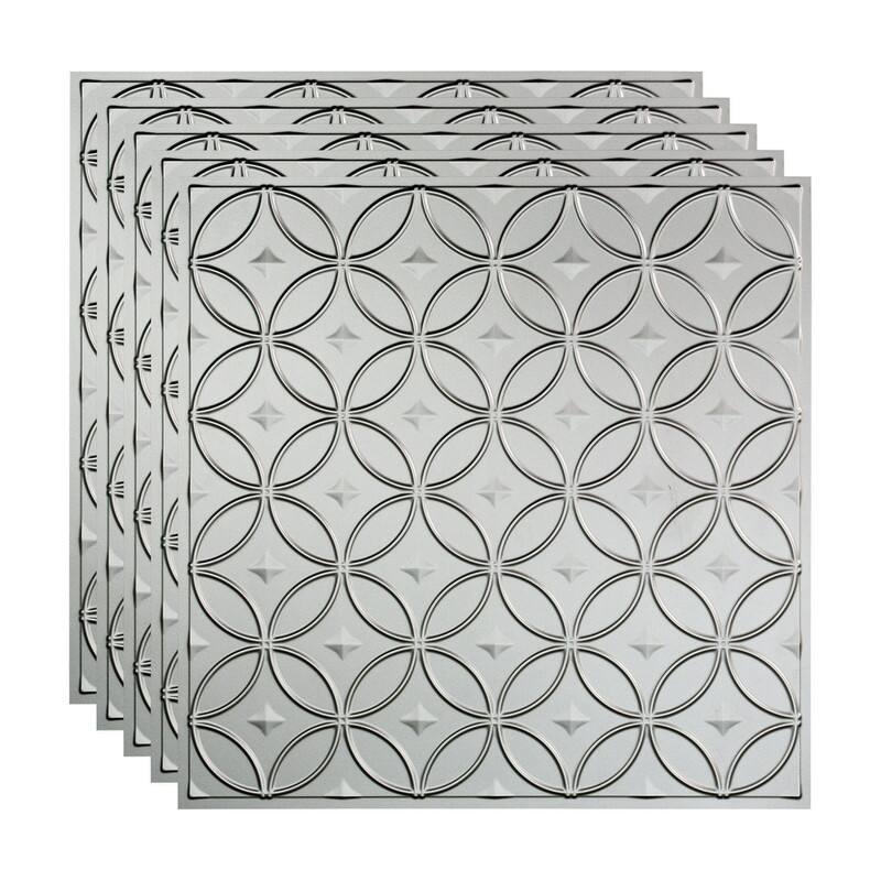 FASÄDE Rings Decorative Vinyl 2ft x 2ft Lay in Ceiling Panel in Argent Silver (5 Pack) - 5 Pack - Argent Silver