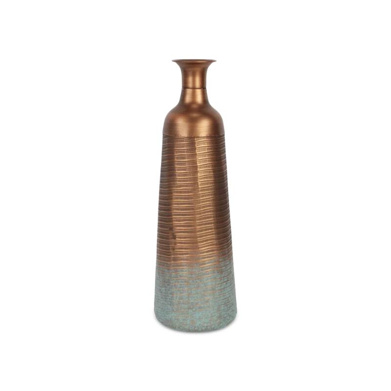 Large Handmade Striped Tapered Vase - 28.5" - Copper Finish