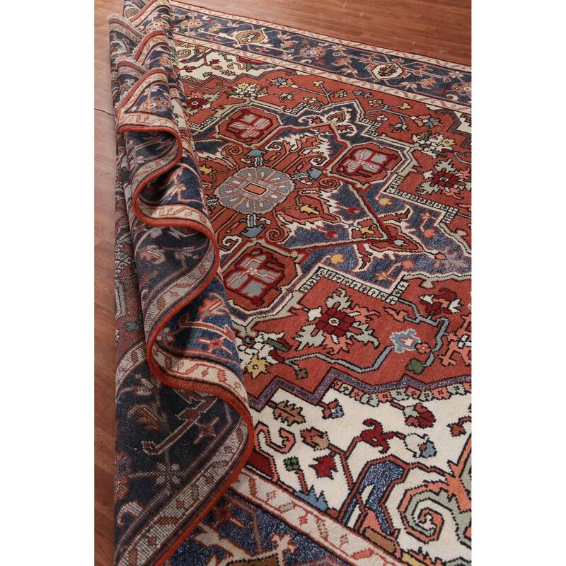 Hand Knotted Oriental 100% Wool Carpet Traditional Medallion Oranges & Rust Heriz (serapi) Area Rug - 13' 9'' X 9' 11''
