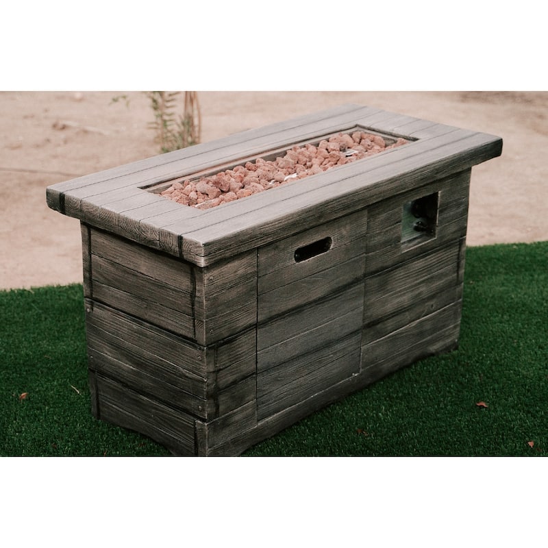 XBrand 42.1"L Rectangular Black MgO/Metal Outdoor Propane Gas Smokeless Fire Pit Table with Volcanic Rocks & Rain Cover